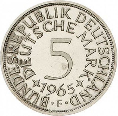 5 Mark Reverse Image minted in GERMANY in 1965F (1949-01 - Federal Republic)  - The Coin Database