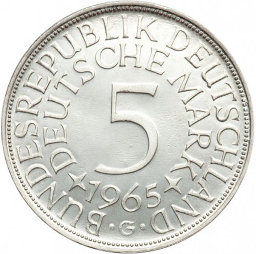 5 Mark Reverse Image minted in GERMANY in 1965G (1949-01 - Federal Republic)  - The Coin Database