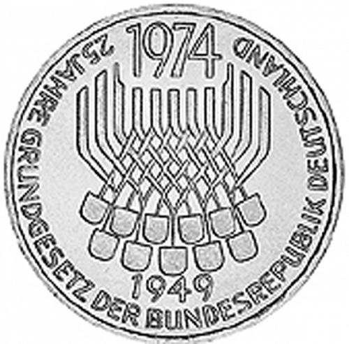 5 Mark Reverse Image minted in GERMANY in 1974F (1949-01 - Federal Republic - Commemorative)  - The Coin Database
