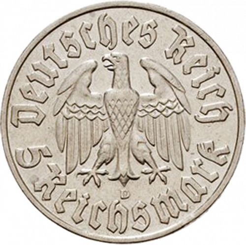 5 Reichsmark Obverse Image minted in GERMANY in 1933D (1933-45 - Thrid Reich)  - The Coin Database