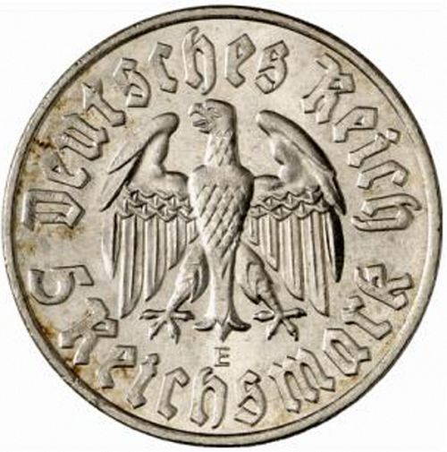 5 Reichsmark Obverse Image minted in GERMANY in 1933E (1933-45 - Thrid Reich)  - The Coin Database
