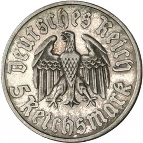 5 Reichsmark Obverse Image minted in GERMANY in 1933F (1933-45 - Thrid Reich)  - The Coin Database