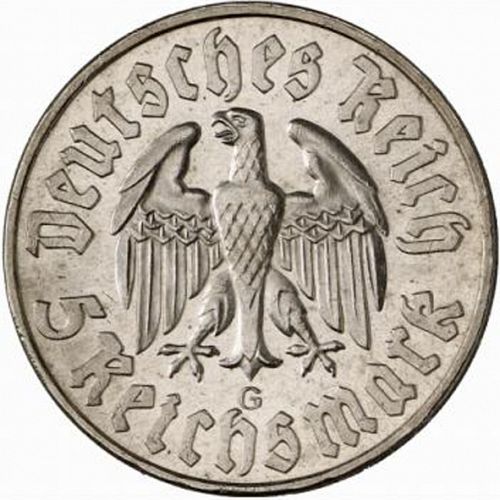 5 Reichsmark Obverse Image minted in GERMANY in 1933G (1933-45 - Thrid Reich)  - The Coin Database