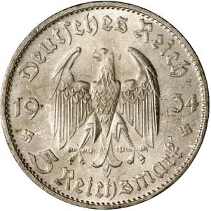 5 Reichsmark Obverse Image minted in GERMANY in 1934D (1933-45 - Thrid Reich)  - The Coin Database
