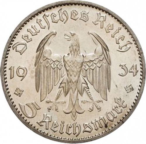 5 Reichsmark Obverse Image minted in GERMANY in 1934D (1933-45 - Thrid Reich)  - The Coin Database