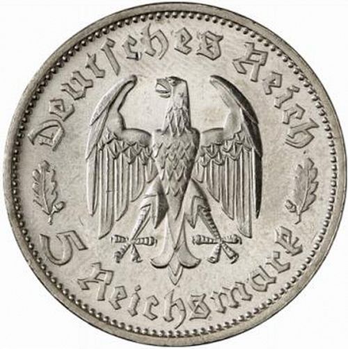 5 Reichsmark Obverse Image minted in GERMANY in 1934F (1933-45 - Thrid Reich)  - The Coin Database