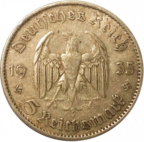 5 Reichsmark Obverse Image minted in GERMANY in 1935A (1933-45 - Thrid Reich)  - The Coin Database