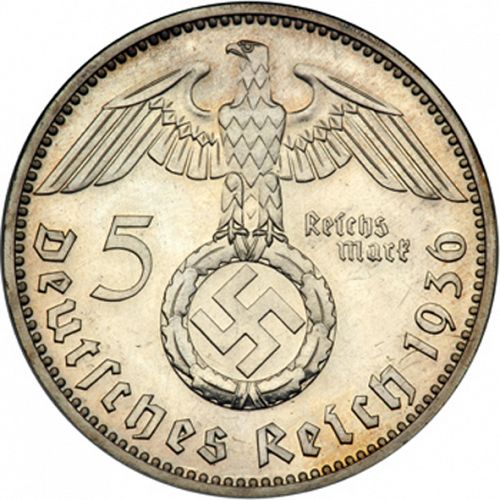 5 Reichsmark Obverse Image minted in GERMANY in 1936J (1933-45 - Thrid Reich)  - The Coin Database
