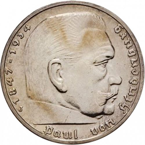 5 Reichsmark Reverse Image minted in GERMANY in 1937J (1933-45 - Thrid Reich)  - The Coin Database