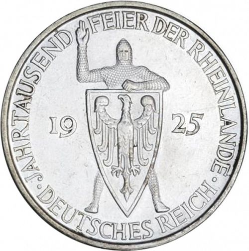 5 Reichsmark Obverse Image minted in GERMANY in 1925A (1924-38 - Weimar Republic - Reichsmark)  - The Coin Database