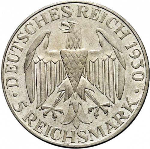 5 Reichsmark Obverse Image minted in GERMANY in 1929A (1924-38 - Weimar Republic - Reichsmark)  - The Coin Database