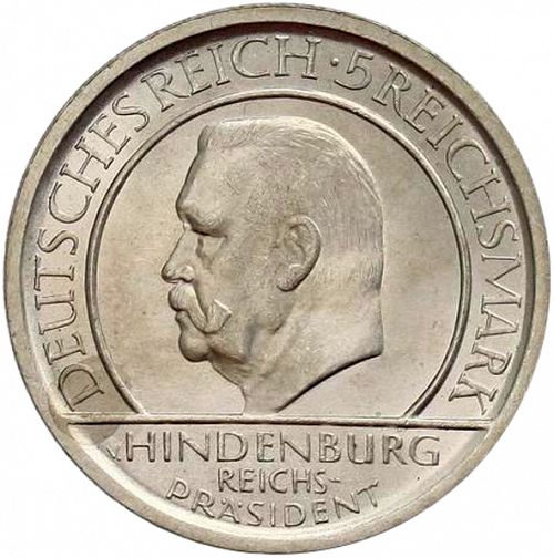 5 Reichsmark Obverse Image minted in GERMANY in 1929F (1924-38 - Weimar Republic - Reichsmark)  - The Coin Database