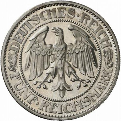 5 Reichsmark Obverse Image minted in GERMANY in 1929G (1924-38 - Weimar Republic - Reichsmark)  - The Coin Database