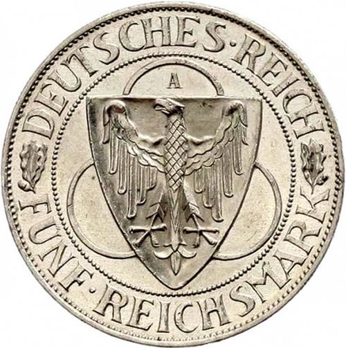 5 Reichsmark Obverse Image minted in GERMANY in 1930A (1924-38 - Weimar Republic - Reichsmark)  - The Coin Database
