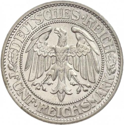 5 Reichsmark Obverse Image minted in GERMANY in 1931D (1924-38 - Weimar Republic - Reichsmark)  - The Coin Database