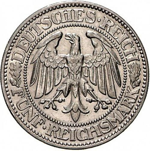 5 Reichsmark Obverse Image minted in GERMANY in 1931G (1924-38 - Weimar Republic - Reichsmark)  - The Coin Database