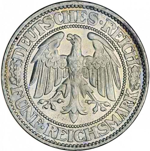 5 Reichsmark Obverse Image minted in GERMANY in 1932A (1924-38 - Weimar Republic - Reichsmark)  - The Coin Database