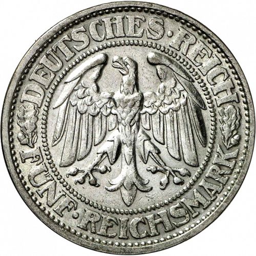 5 Reichsmark Obverse Image minted in GERMANY in 1932D (1924-38 - Weimar Republic - Reichsmark)  - The Coin Database