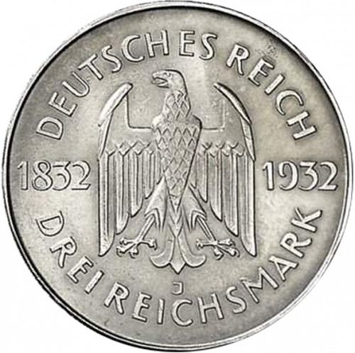 5 Reichsmark Obverse Image minted in GERMANY in 1932J (1924-38 - Weimar Republic - Reichsmark)  - The Coin Database