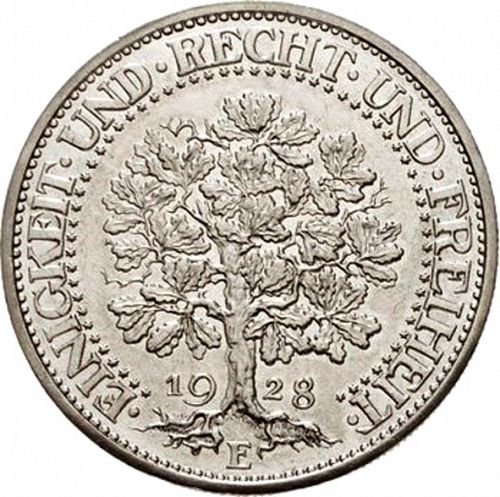 5 Reichsmark Reverse Image minted in GERMANY in 1928E (1924-38 - Weimar Republic - Reichsmark)  - The Coin Database