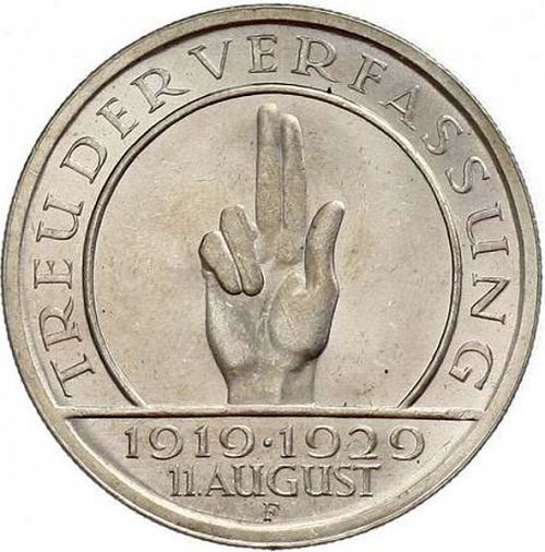 5 Reichsmark Reverse Image minted in GERMANY in 1929F (1924-38 - Weimar Republic - Reichsmark)  - The Coin Database