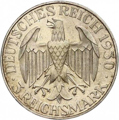 5 Reichsmark Reverse Image minted in GERMANY in 1930J (1924-38 - Weimar Republic - Reichsmark)  - The Coin Database