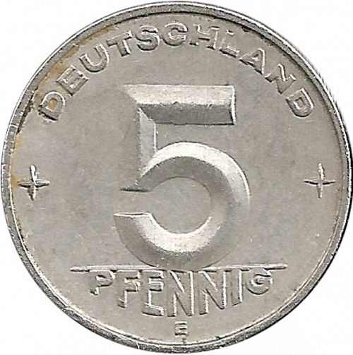 5 Pfennig Obverse Image minted in GERMANY in 1952E (1949-90 - Democratic Republic)  - The Coin Database