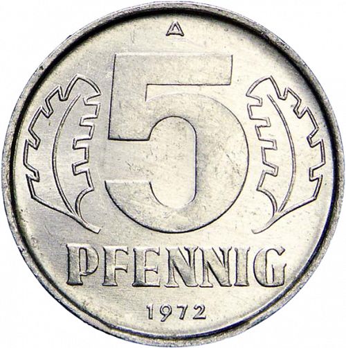 5 Pfennig Reverse Image minted in GERMANY in 1972A (1949-90 - Democratic Republic)  - The Coin Database