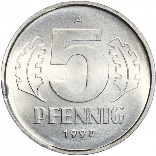 5 Pfennig Reverse Image minted in GERMANY in 1990A (1949-90 - Democratic Republic)  - The Coin Database