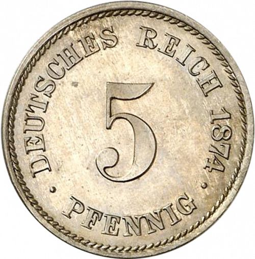 5 Pfenning Obverse Image minted in GERMANY in 1874A (1871-18 - Empire)  - The Coin Database
