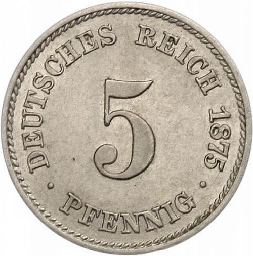 5 Pfenning Obverse Image minted in GERMANY in 1875C (1871-18 - Empire)  - The Coin Database