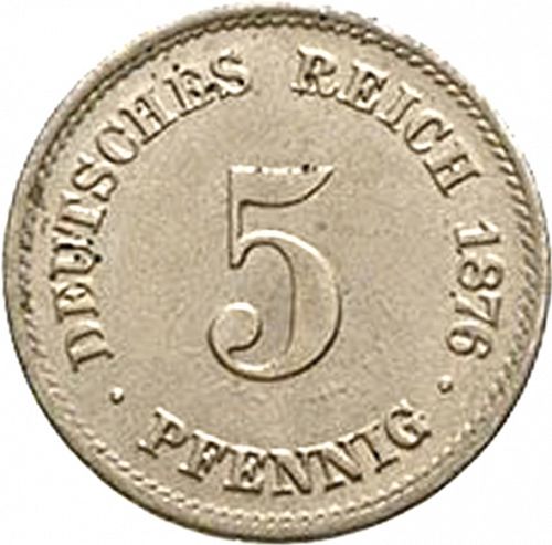 5 Pfenning Obverse Image minted in GERMANY in 1876D (1871-18 - Empire)  - The Coin Database