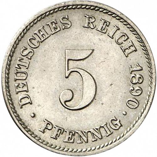 5 Pfenning Obverse Image minted in GERMANY in 1890J (1871-18 - Empire)  - The Coin Database