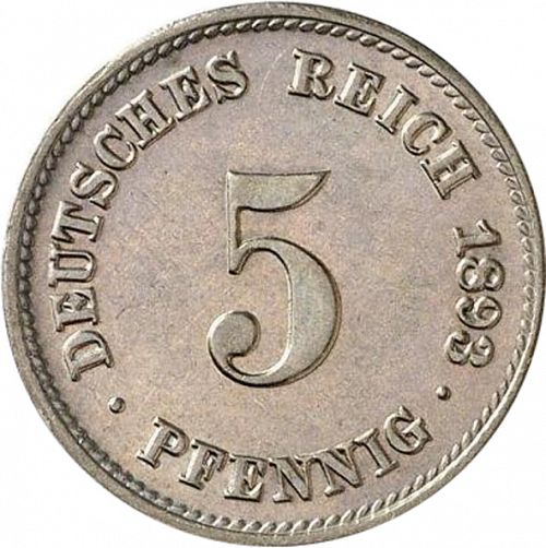 5 Pfenning Obverse Image minted in GERMANY in 1893J (1871-18 - Empire)  - The Coin Database