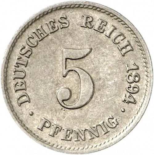5 Pfenning Obverse Image minted in GERMANY in 1894G (1871-18 - Empire)  - The Coin Database