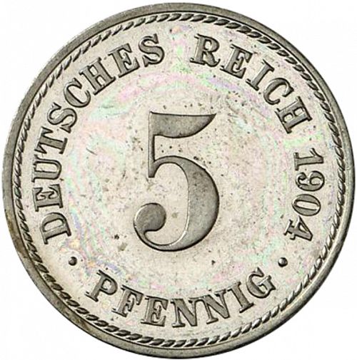 5 Pfenning Obverse Image minted in GERMANY in 1904A (1871-18 - Empire)  - The Coin Database