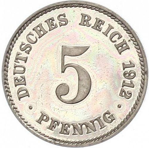 5 Pfenning Obverse Image minted in GERMANY in 1912J (1871-18 - Empire)  - The Coin Database