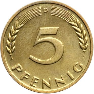 5 Pfennig Reverse Image minted in GERMANY in 1950D (1949-01 - Federal Republic)  - The Coin Database