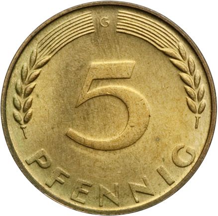 5 Pfennig Reverse Image minted in GERMANY in 1966G (1949-01 - Federal Republic)  - The Coin Database