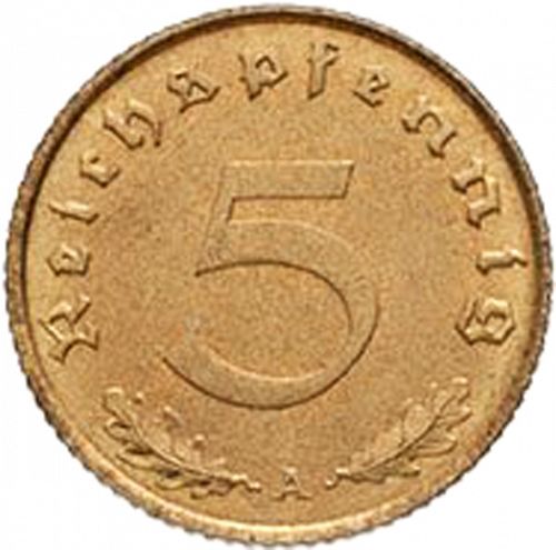 5 Reichspfenning Reverse Image minted in GERMANY in 1938A (1933-45 - Thrid Reich)  - The Coin Database