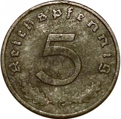 5 Reichspfenning Reverse Image minted in GERMANY in 1943G (1933-45 - Thrid Reich)  - The Coin Database