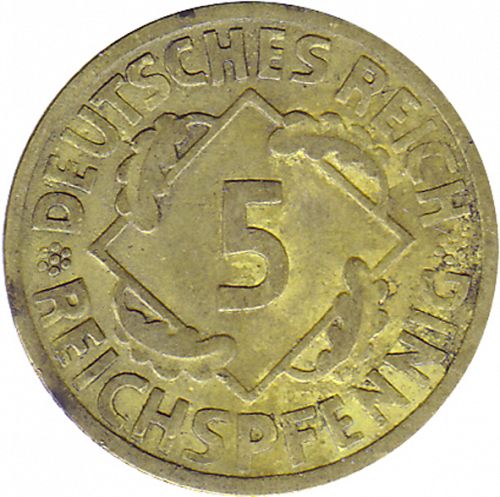 5 Pfenning Obverse Image minted in GERMANY in 1926F (1924-38 - Weimar Republic - Reichsmark)  - The Coin Database