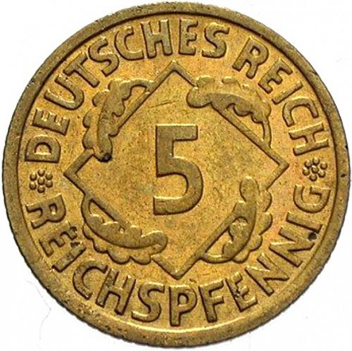 5 Pfenning Obverse Image minted in GERMANY in 1935A (1924-38 - Weimar Republic - Reichsmark)  - The Coin Database