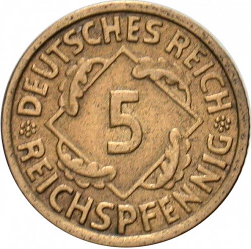 5 Pfenning Obverse Image minted in GERMANY in 1936D (1924-38 - Weimar Republic - Reichsmark)  - The Coin Database