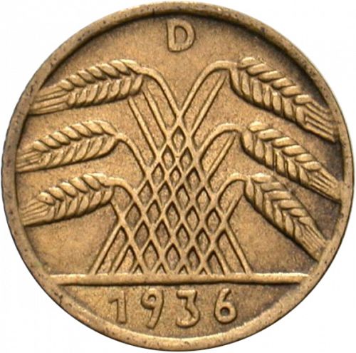 5 Pfenning Reverse Image minted in GERMANY in 1936D (1924-38 - Weimar Republic - Reichsmark)  - The Coin Database