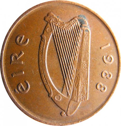 2P - Two Pence Obverse Image minted in IRELAND in 1988 (1971-01 - Eire - Decimal Coinage)  - The Coin Database