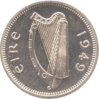 3d - 3 Pence Obverse Image minted in IRELAND in 1949 (1938-70 - Eire)  - The Coin Database