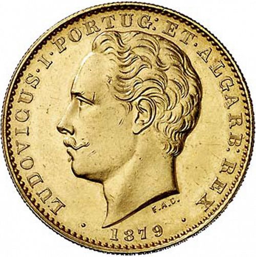 10000 Réis ( Coroa ) Obverse Image minted in PORTUGAL in 1879 (1861-89 - Luis I)  - The Coin Database