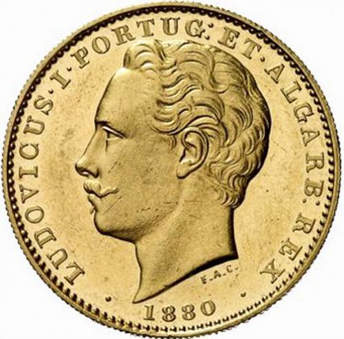 10000 Réis ( Coroa ) Obverse Image minted in PORTUGAL in 1880 (1861-89 - Luis I)  - The Coin Database