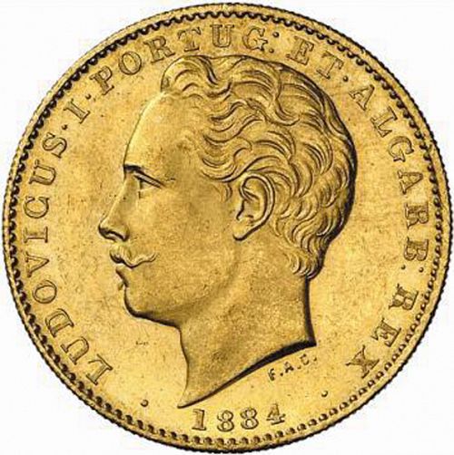 10000 Réis ( Coroa ) Obverse Image minted in PORTUGAL in 1884 (1861-89 - Luis I)  - The Coin Database